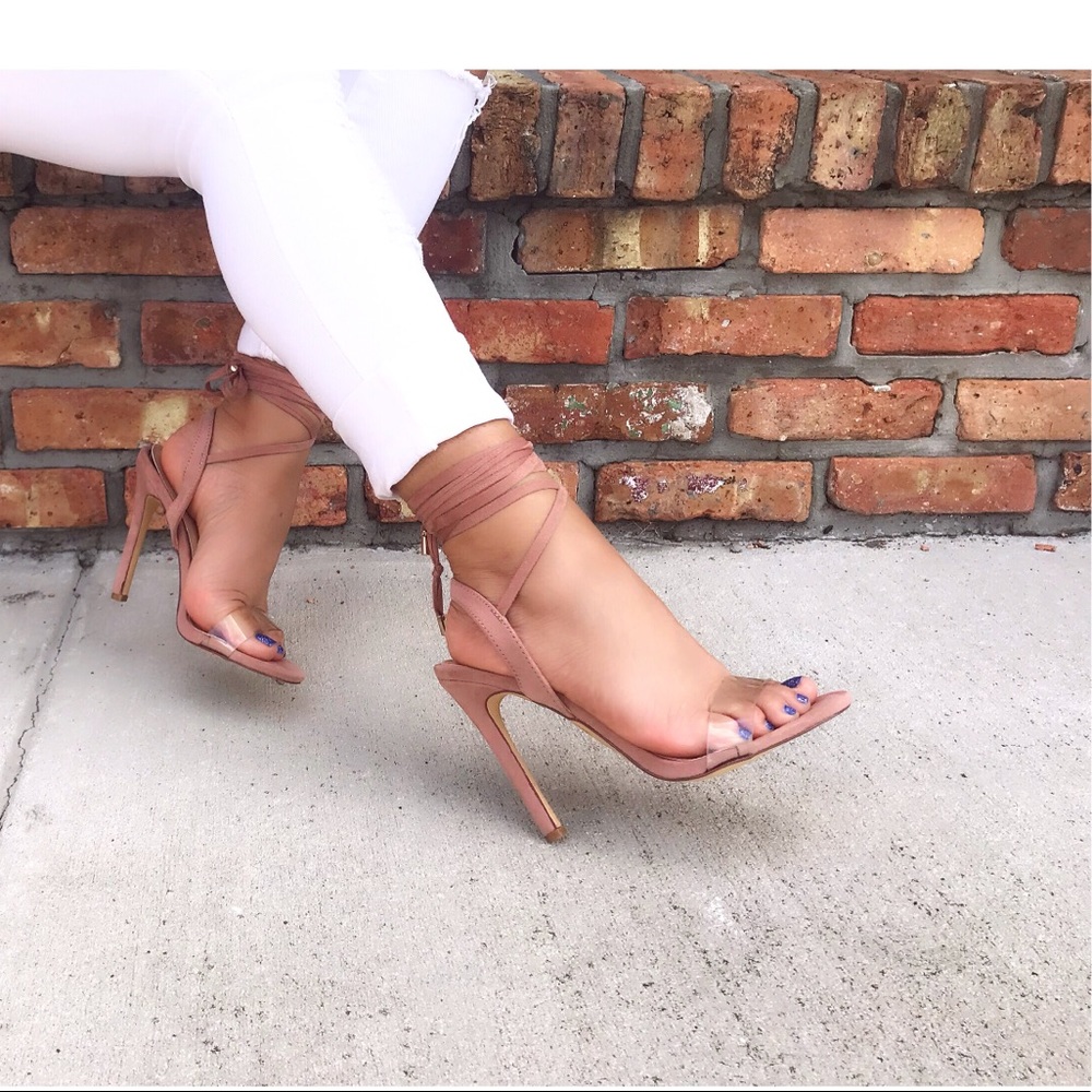 Blush or olive lace up heels   NO OFFERS - Picture 2 of 4